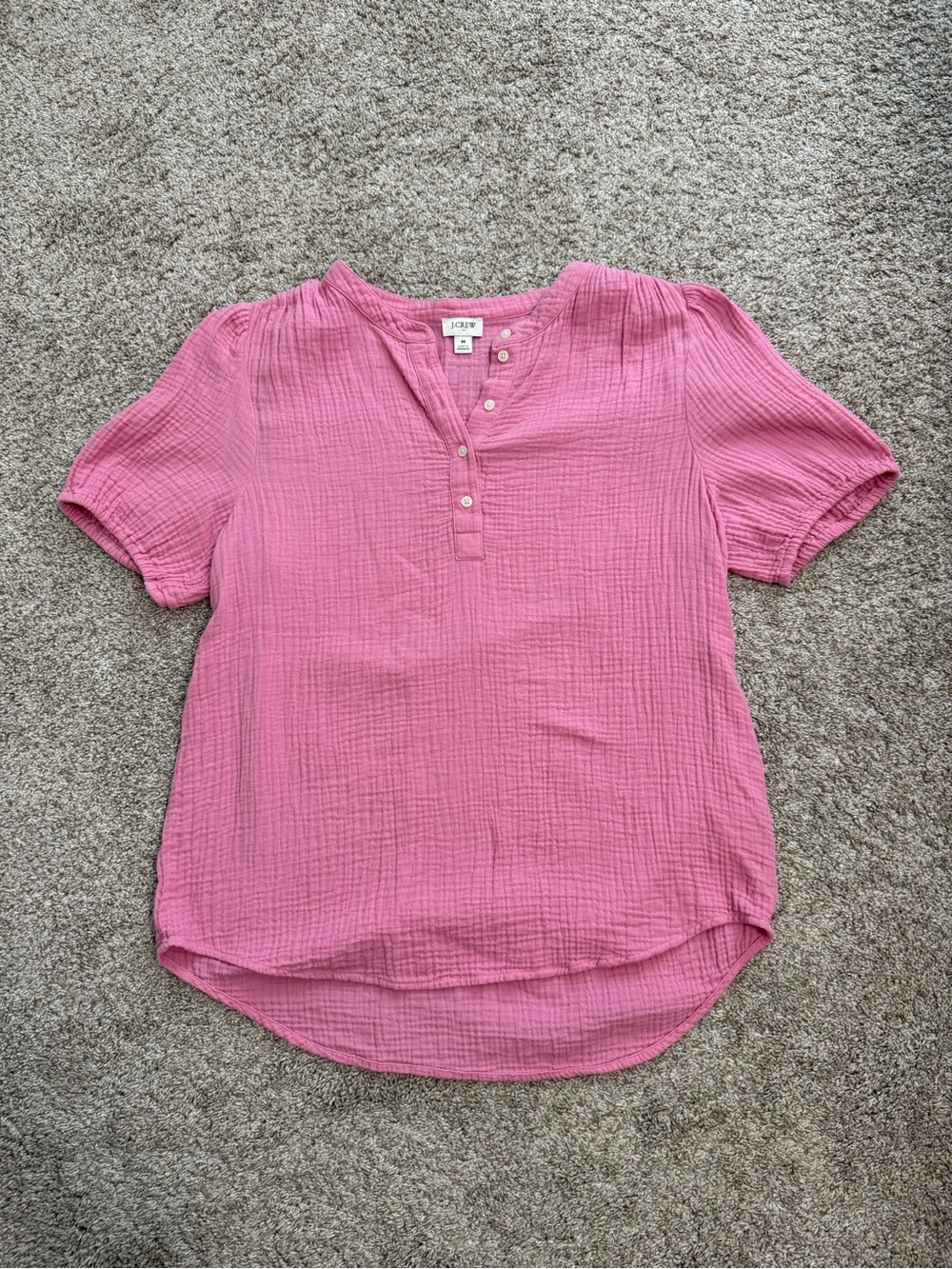 J. Crew Pink Short-Sleeve Gauze Henley Blouse